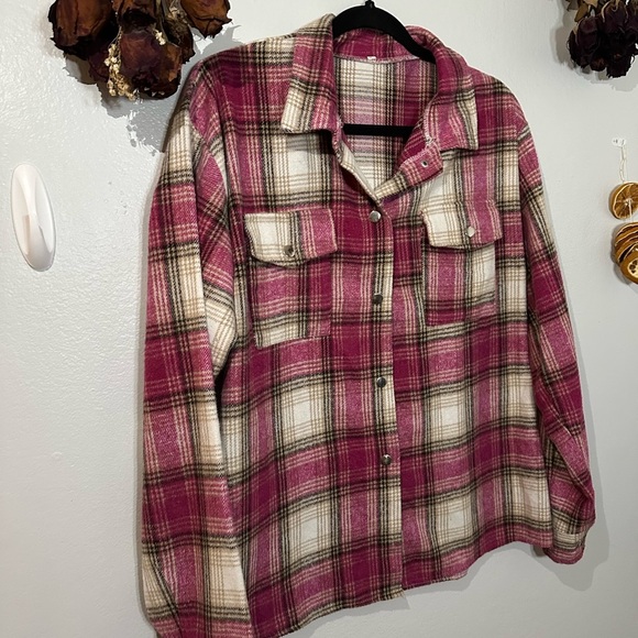 Plaid Women's Jacket - Pink and Cream - Picture 5 of 6